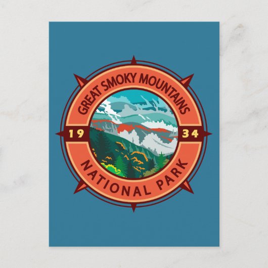 Carte Postale Grand Smoky Mountains Parc national Retro Compass (Devant)