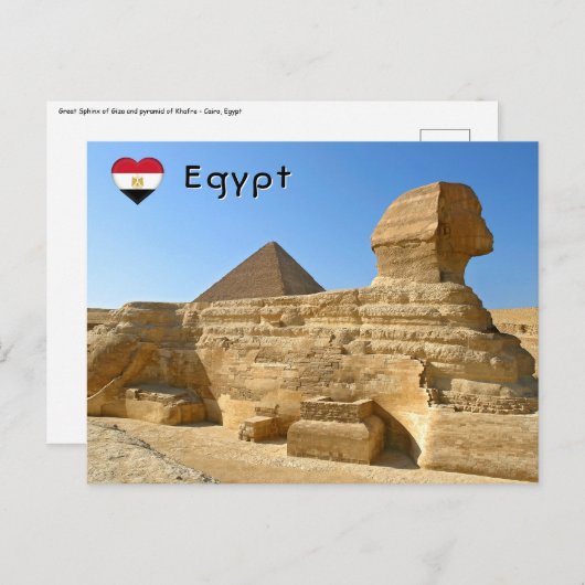 Carte Postale Grand Sphinx de Gizeh avec la pyramide de Khafre - (Devant / Derrière)