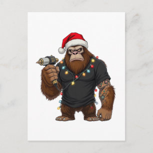Carte Postale Grand tatouage de Noël de Bigfoot Sasquatch Artist