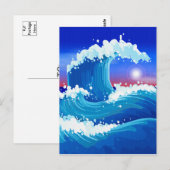 Carte Postale Grand Tsunami bleu Art de la vague (Devant / Derrière)