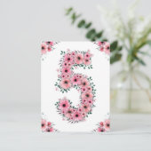Carte Postale Grande 5e Anniversaire Fleurs Roses Fille Feuillag (Debout devant)