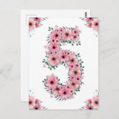 Carte Postale Grande 5e Anniversaire Fleurs Roses Fille Feuillag (Devant / Derrière)