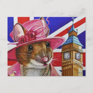 Carte Postale Grande-Bretagne Reine Souris Big Ben Art Aquarelle