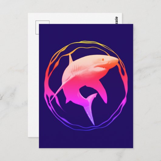 Carte Postale Grande conception graphique de requins blancs (Devant / Derrière)