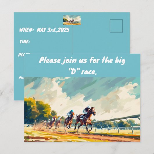 CARTE POSTALE GRANDE INVITATION DE COURSE "D" (Devant / Derrière)