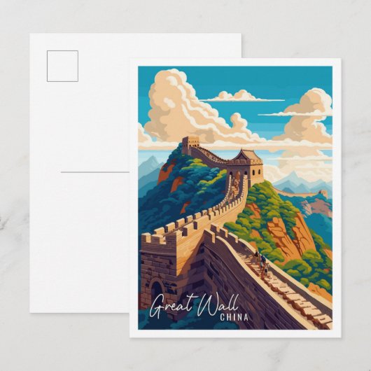 Carte Postale Grande Muraille Chine Art illustration de voyage v (Devant / Derrière)
