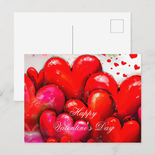 Carte Postale Grande Saint Valentin aux coeurs rouges (Devant / Derrière)
