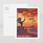 Carte Postale Grande semaine de l'aviation - Femme agitant l'aff (Devant / Derrière)