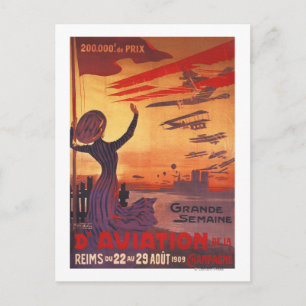 Carte Postale Grande semaine de l'aviation - Femme agitant l'aff