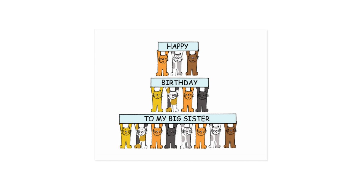 Carte Postale Grande Soeur De Joyeux Anniversaire Chats De Zazzle Be