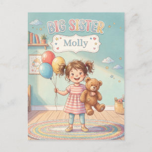 Carte Postale Grande Sœur Illustration avec une fille mignonne e