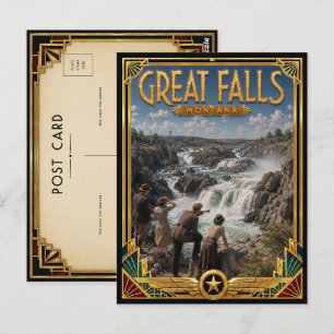Carte Postale Grandes Chutes Montana Art Déco Vintage Âge d'Or