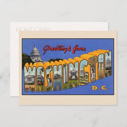 Carte Postale Grandes lettres Vintages de Washington DC (Devant / Derrière)