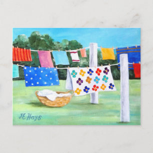 Carte Postale Grandma's Washline avec blanchisserie Panier Postc