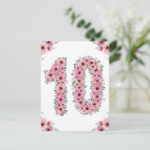 Carte Postale Grands 10 ans Fleurs Roses Fille Feuillage Vert (Debout devant)