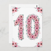 Carte Postale Grands 10 ans Fleurs Roses Fille Feuillage Vert (Devant / Derrière)