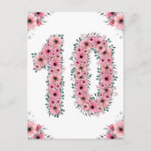 Carte Postale Grands 10e Anniversaire Fleurs Roses Fille Feuilla (Devant)