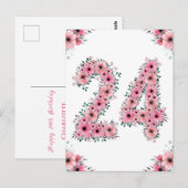 Carte Postale Grands Fleurs Roses Fille Feuillage Vert pour 24e (Devant / Derrière)