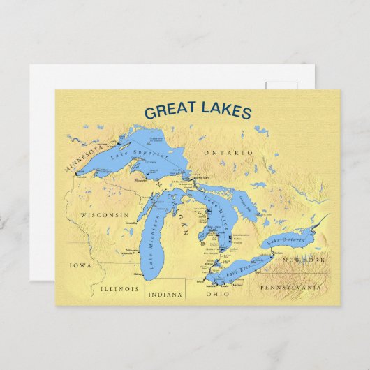 Carte Postale Grands Lacs d'Amérique du Nord (Devant / Derrière)