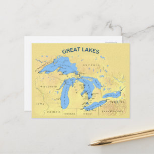 Carte Postale Grands Lacs d'Amérique du Nord