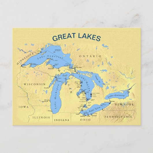 Carte Postale Grands Lacs d'Amérique du Nord (Devant)