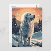 Carte Postale Grands pyrénées dans la forêt enneigée au coucher  (Devant / Derrière)