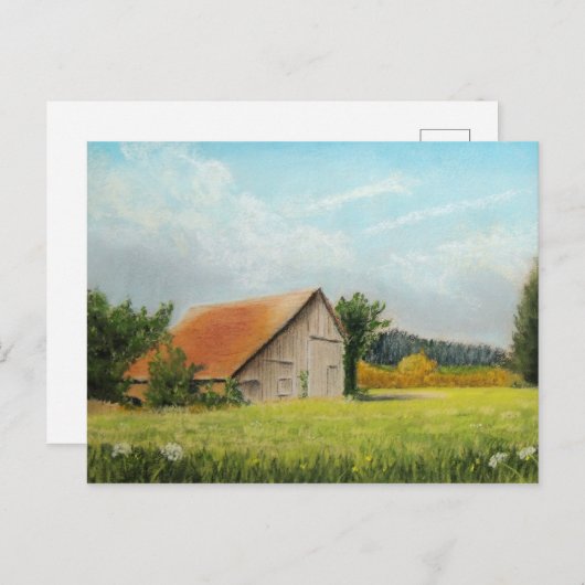 Carte Postale Grange à toits rouges dans le pré (Devant / Derrière)