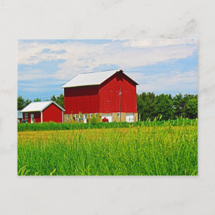 Carte Postale Grange de campagne rouge et pâturage