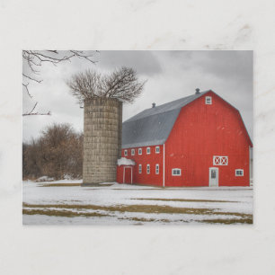 Carte Postale Grange de Campagne Rouge Rustique