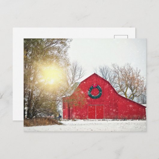 Carte Postale Grange de Noël avec lumière du soleil qui traverse (Devant / Derrière)