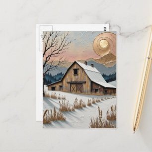 Carte Postale Grange d'hiver unique dans la peinture de montagne