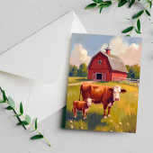 Carte Postale Grange rouge Animaux de ferme Peinture de vache