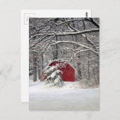 Carte Postale Grange rouge dans la neige 2011 (Devant / Derrière)