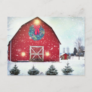 Carte Postale Grange rouge de Noël