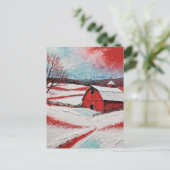 Carte Postale Grange rouge d'hiver (Debout devant)