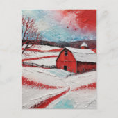 Carte Postale Grange rouge d'hiver (Devant)