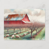 Grange rouge et verger de pistaches