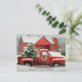 Carte Postale Grange rouge, paysage neigeux et arbre festif (Debout devant)