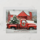 Carte Postale Grange rouge, paysage neigeux et arbre festif (Devant / Derrière)