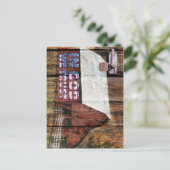 Carte Postale Grange Rouge Rustique Avec Latte En Dieu Nous Fais (Debout devant)