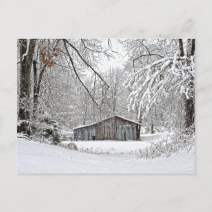 Carte Postale Grange vintage en neige fraîche - Tennessee rural