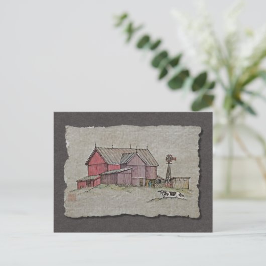 Carte Postale Grange Windmill & Cow (Debout devant)
