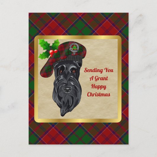 Carte Postale Grant Clan Badge & Tartan Christmas (Devant)