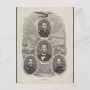 Carte Postale Grant, Lincoln, Sheridan, Sherman