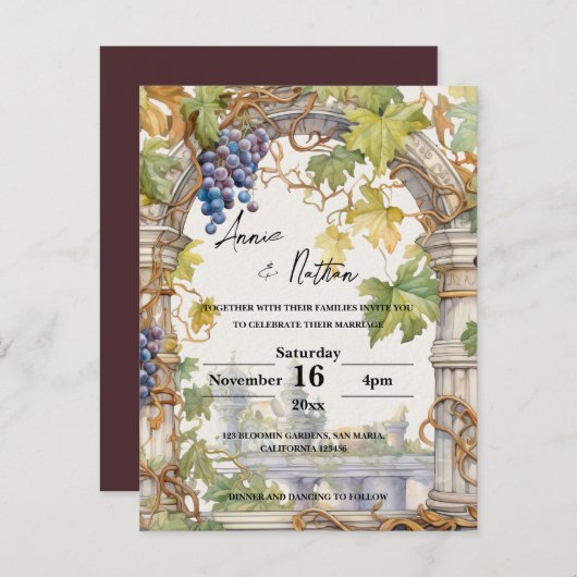 Carte Postale Grapevine Romantique Vignoble Faire-part de mariag (Devant / Derrière)