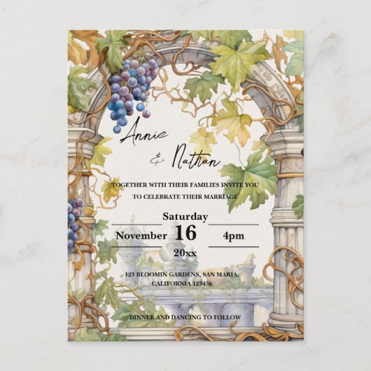 Carte Postale Grapevine Romantique Vignoble Faire-part de mariag (Devant)