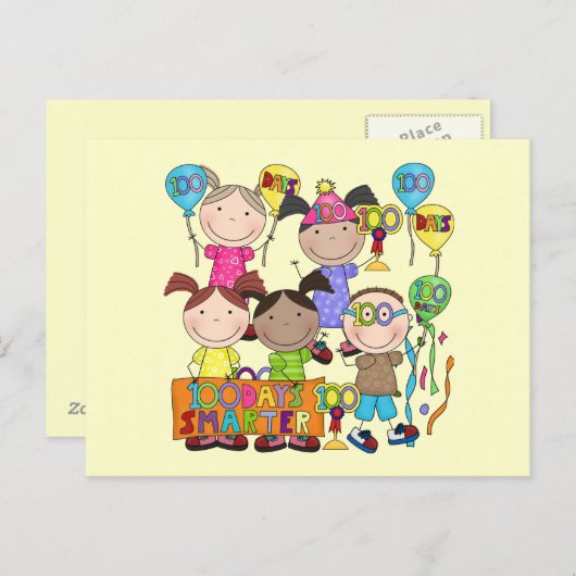Carte Postale Graphique à bâtons Enfants 100 Jours plus intellig (Devant / Derrière)