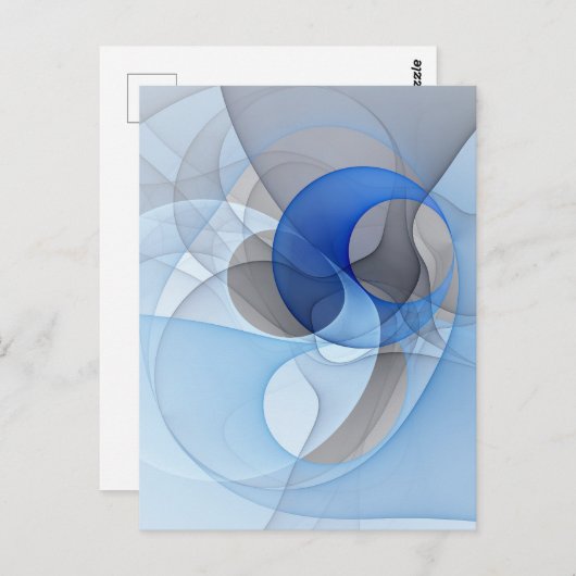 Carte Postale Graphique d'art fractal gris bleu Abstrait moderne (Devant / Derrière)