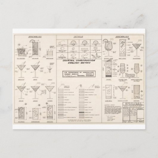 Carte Postale Graphique de construction de cocktails du milieu d (Devant)