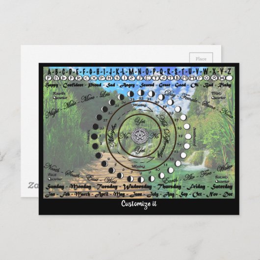 Carte Postale Graphique de pendule païen Wiccan (Devant / Derrière)